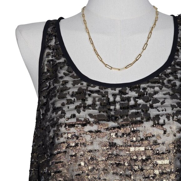 Kenneth Cole New York Cora Blouse Sheer Textured Gold Sleeveless Tunic Women S - Picture 13 of 13